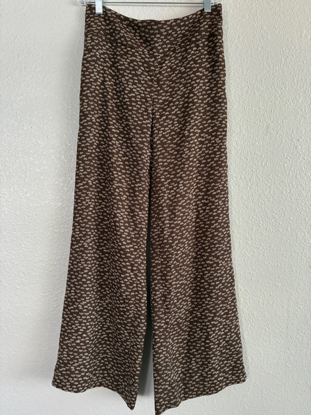 LOFT Brown Printed Wide-Leg Trousers with Cream Motif